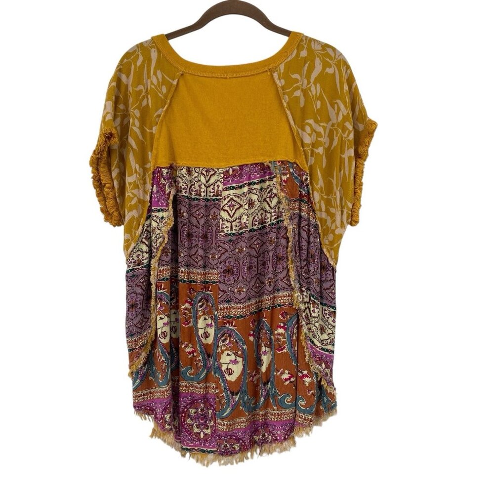 Umgee Mustard and Purple Patchwork Tunic